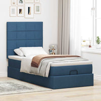 Ottoman-Bett mit Matratze & LEDs Blau 90x200 cm Stoff