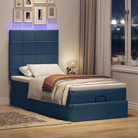 Ottoman-Bett mit Matratze & LEDs Blau 90x200 cm Stoff