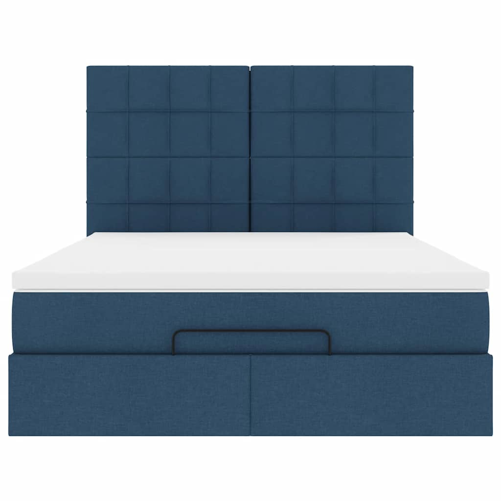 Ottoman-Bett mit Matratze & LEDs Blau 140x190 cm Stoff