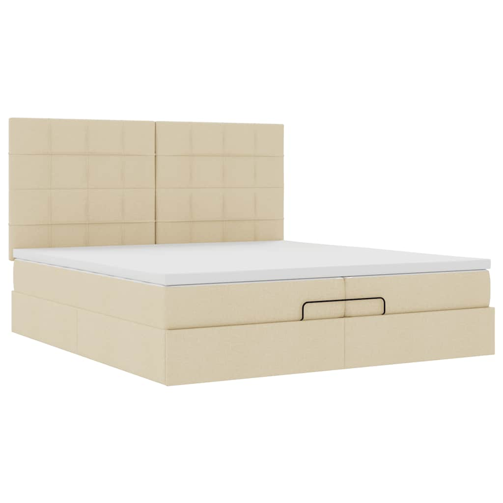 Ottoman-Bett mit Matratzen Creme 200x200 cm Stoff