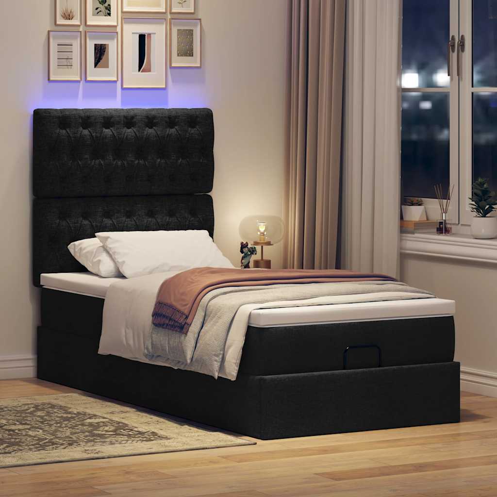 Ottoman-Bett mit Matratze Schwarz 90x200 cm Stoff