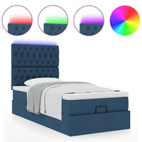 Ottoman-Bett mit Matratze & LEDs Blau 90x200 cm Stoff