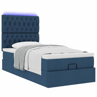 Ottoman-Bett mit Matratze & LEDs Blau 90x200 cm Stoff