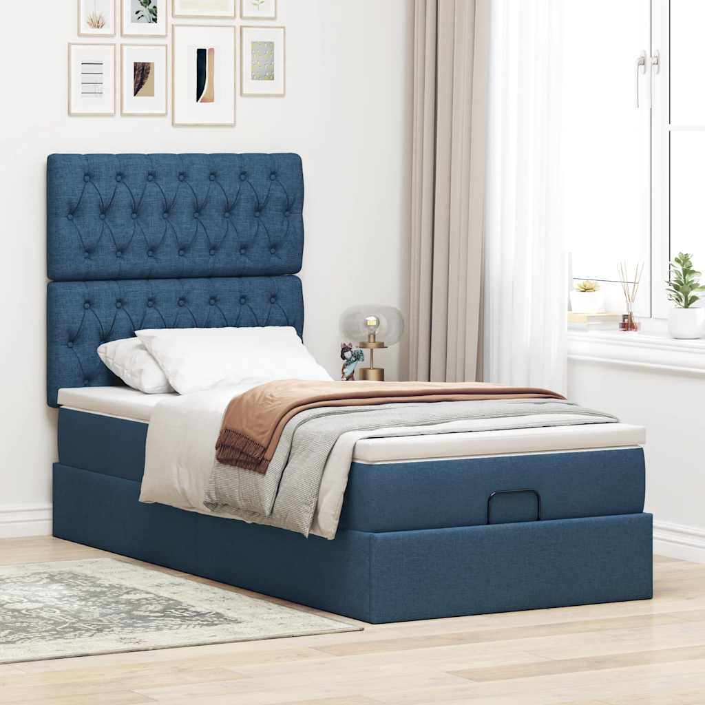 Ottoman-Bett mit Matratze & LEDs Blau 90x200 cm Stoff