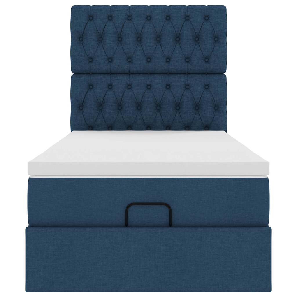 Ottoman-Bett mit Matratze & LEDs Blau 90x200 cm Stoff