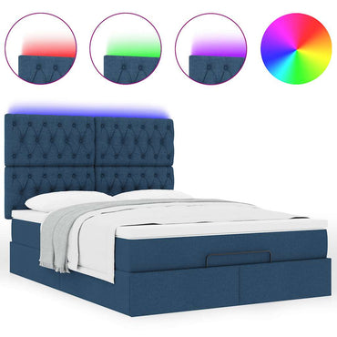 Ottoman-Bett mit Matratze & LEDs Blau 140x190 cm Stoff