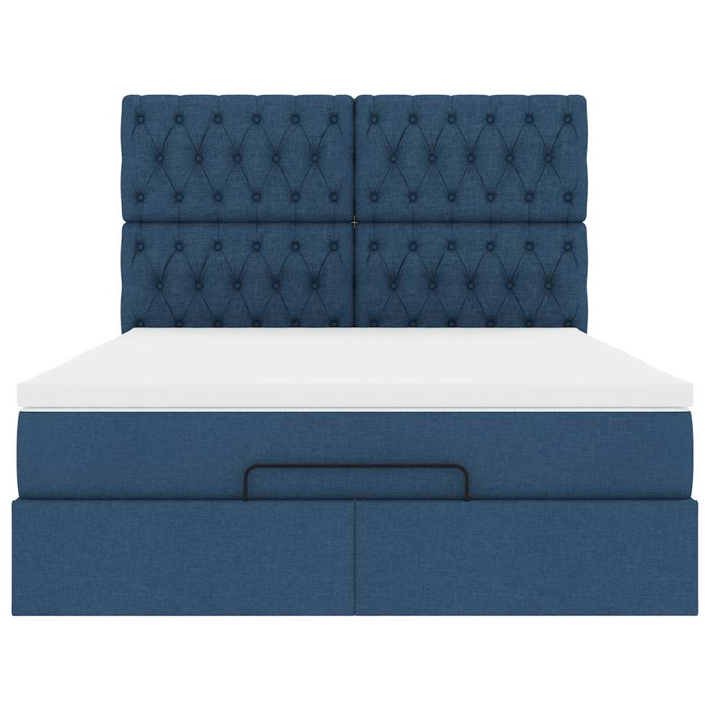 Ottoman-Bett mit Matratze & LEDs Blau 140x190 cm Stoff