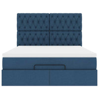 Ottoman-Bett mit Matratze & LEDs Blau 140x190 cm Stoff