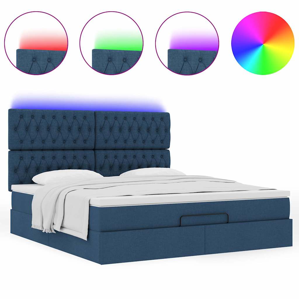 Ottoman-Bett mit Matratze & LEDs Blau 180x200 cm Stoff