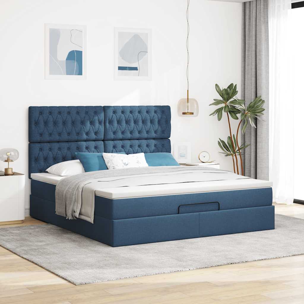 Ottoman-Bett mit Matratze & LEDs Blau 180x200 cm Stoff