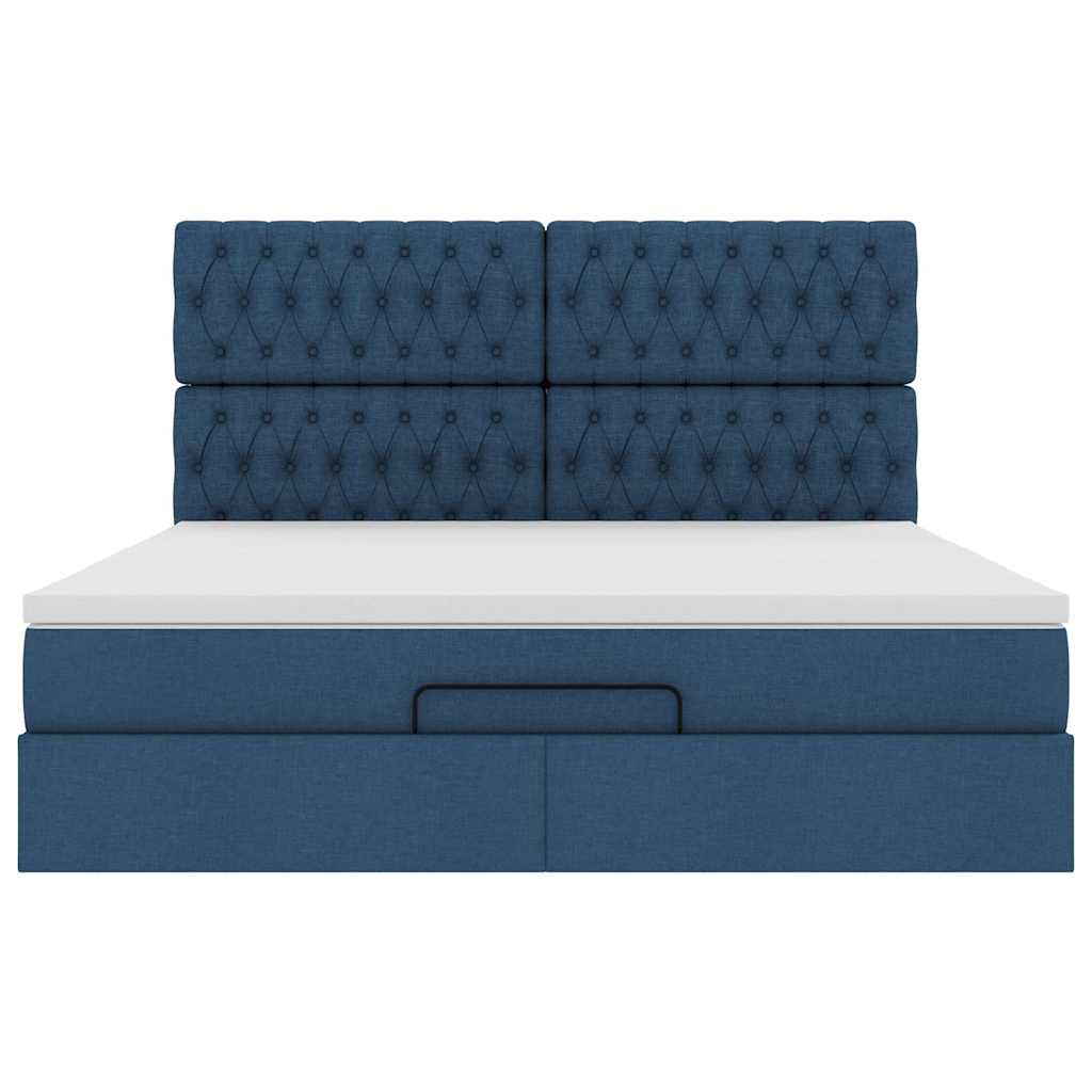 Ottoman-Bett mit Matratze & LEDs Blau 180x200 cm Stoff