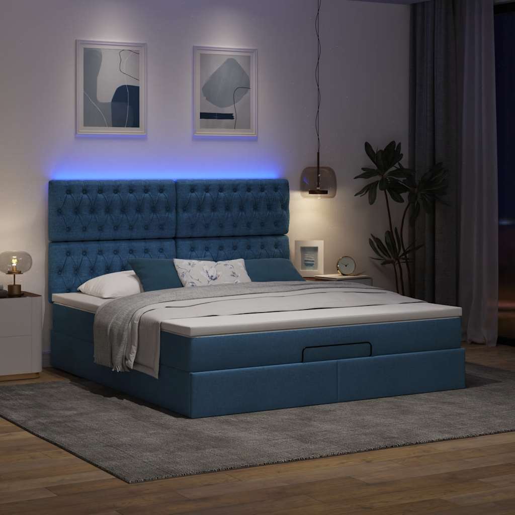 Ottoman-Bett mit Matratze & LEDs Blau 180x200 cm Stoff