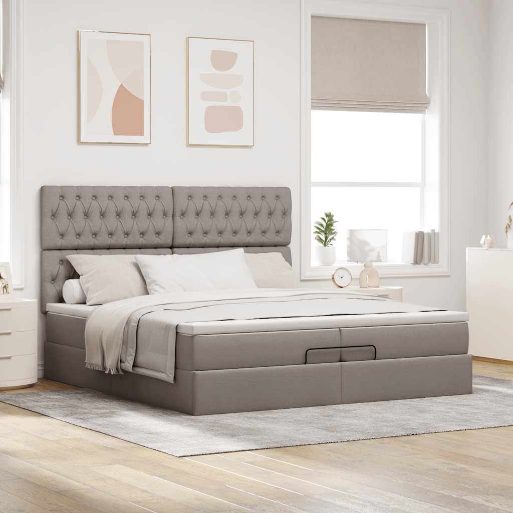 Ottoman-Bett mit Matratzen Taupe 200x200 cm Stoff