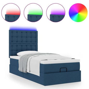 Ottoman-Bett mit Matratze & LEDs Blau 90x200 cm Stoff