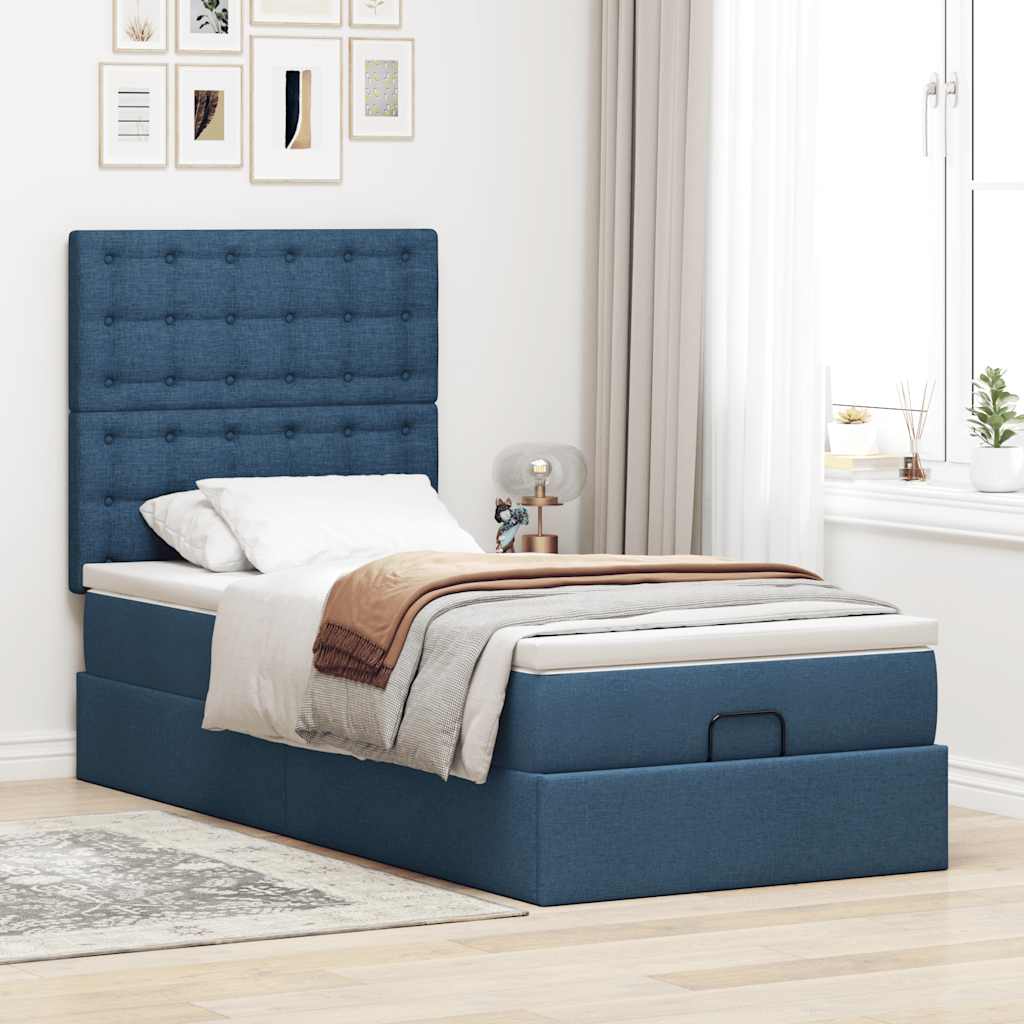 Ottoman-Bett mit Matratze & LEDs Blau 90x200 cm Stoff