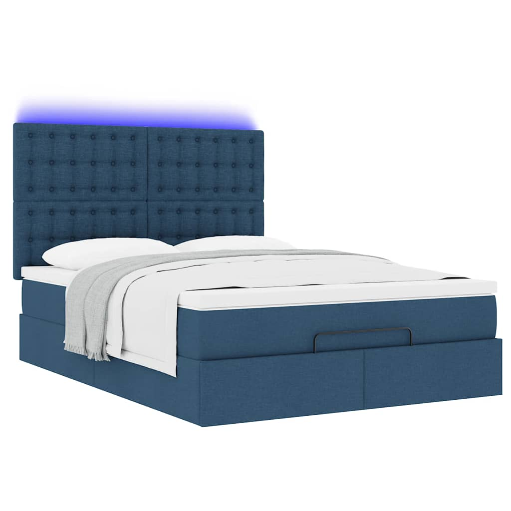 Ottoman-Bett mit Matratze & LEDs Blau 140x190 cm Stoff