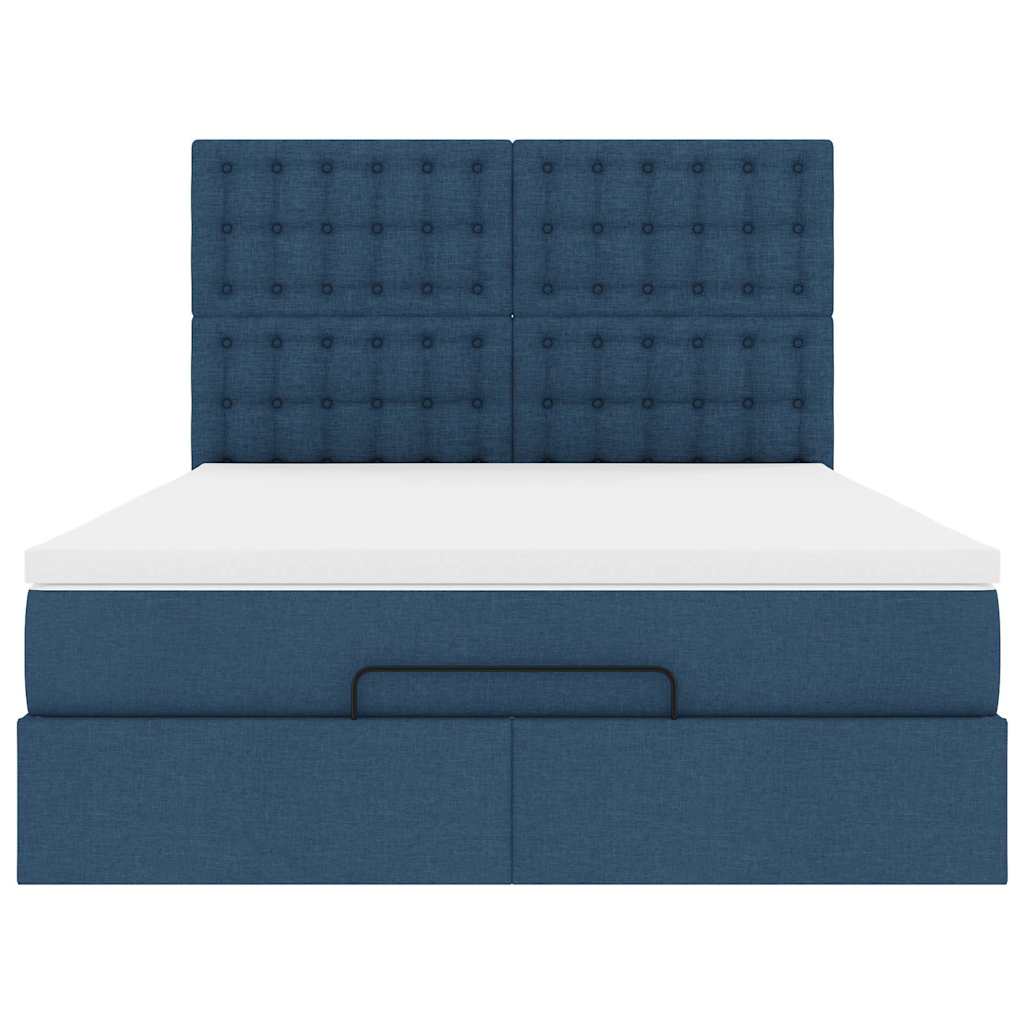 Ottoman-Bett mit Matratze & LEDs Blau 140x190 cm Stoff