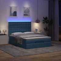 Ottoman-Bett mit Matratze & LEDs Blau 140x190 cm Stoff