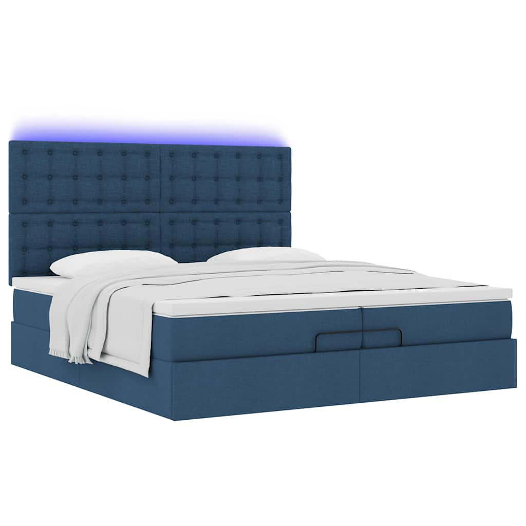 Ottoman-Bett mit Matratzen Blau 200x200 cm Stoff