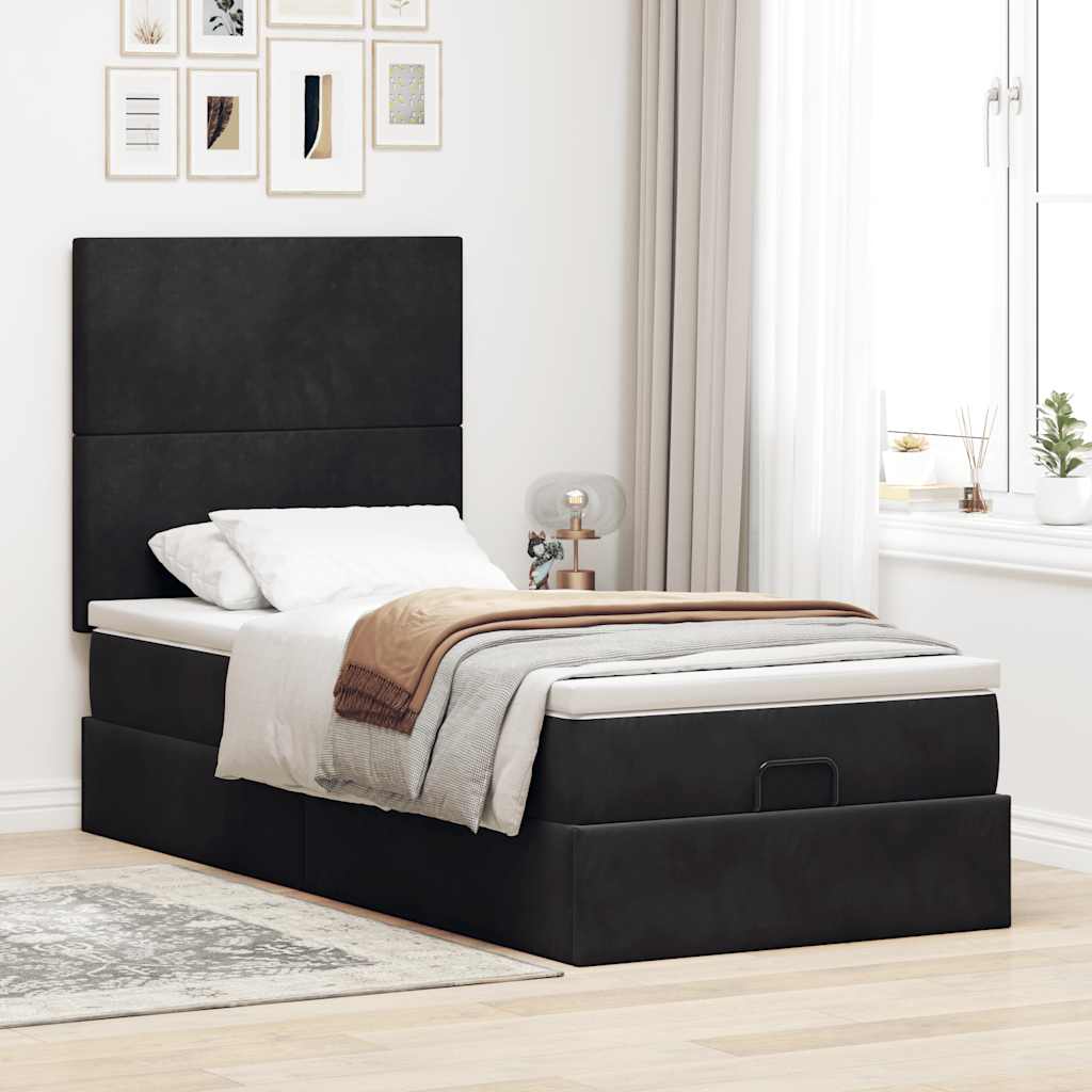 Ottoman-Bett mit Matratzen Schwarz 90x200 cm Samt