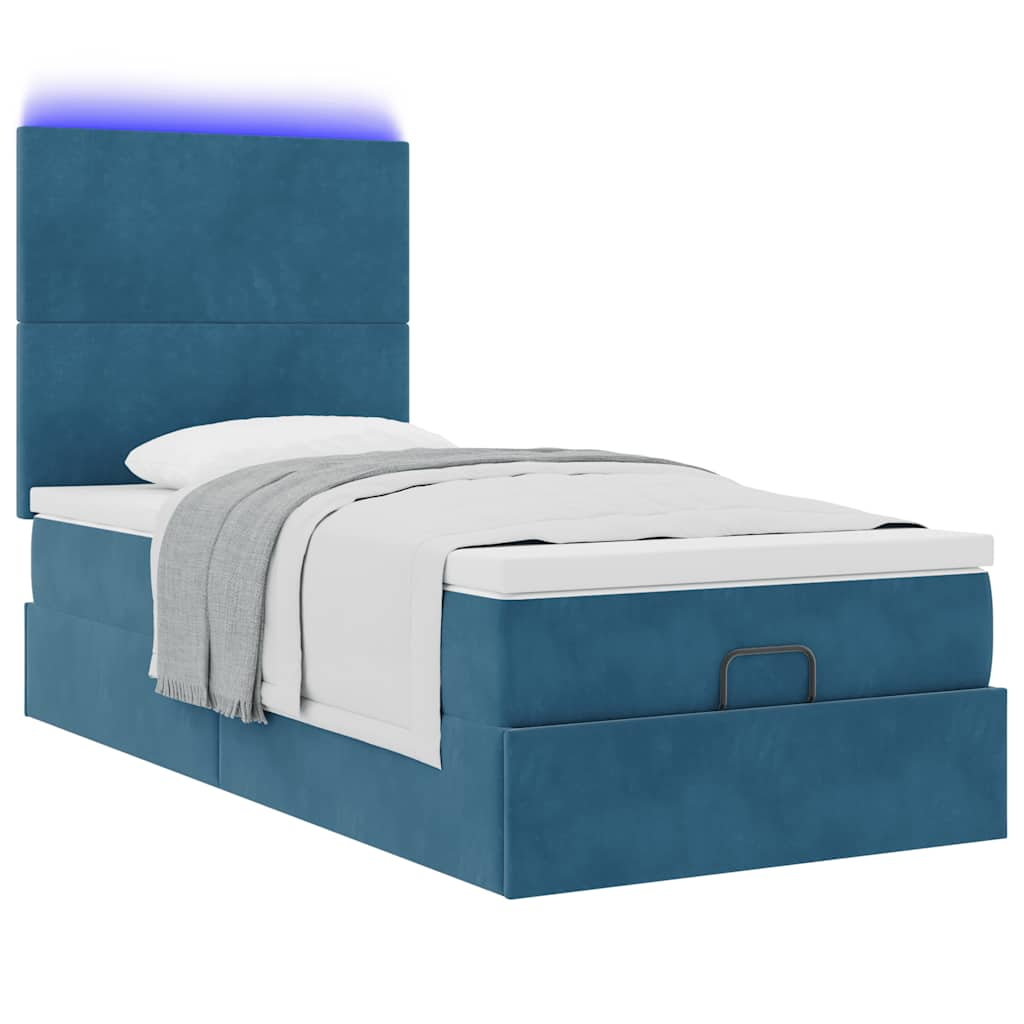 Ottoman-Bett mit Matratzen & LEDs Dunkelblau 90x200 cm Samt