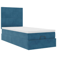 Ottoman-Bett mit Matratzen & LEDs Dunkelblau 90x200 cm Samt