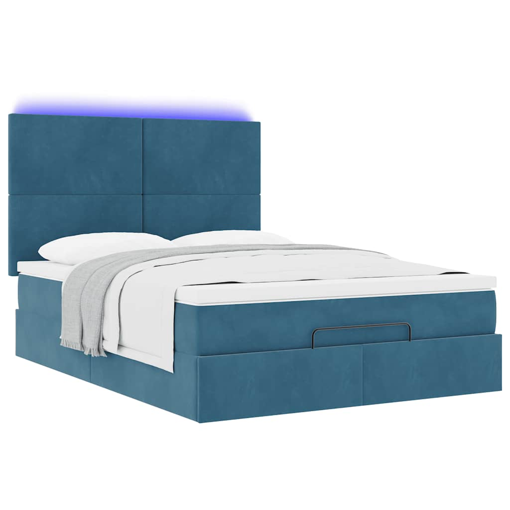 Ottoman-Bett mit Matratzen & LEDs Dunkelblau 140x190 cm Samt