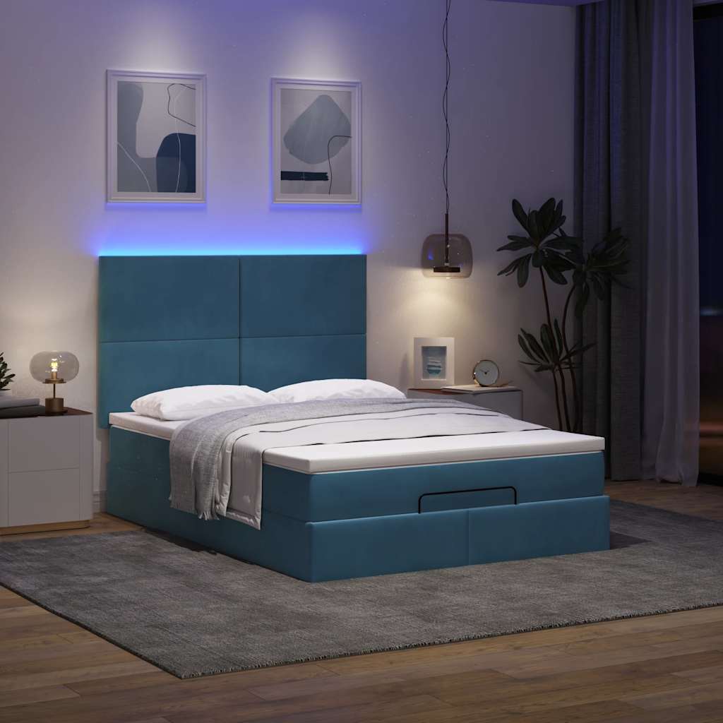 Ottoman-Bett mit Matratzen & LEDs Dunkelblau 140x190 cm Samt