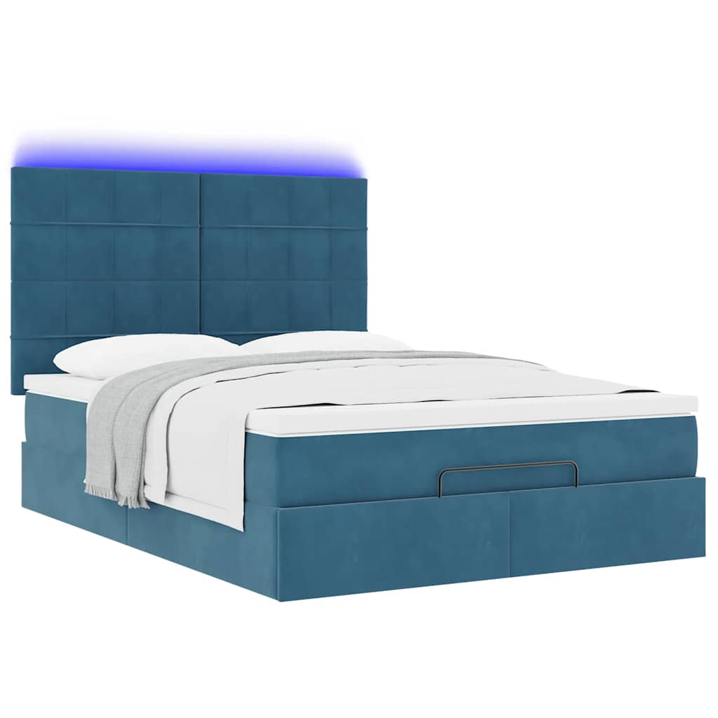 Ottoman-Bett mit Matratzen & LEDs Dunkelblau 140x190 cm Samt