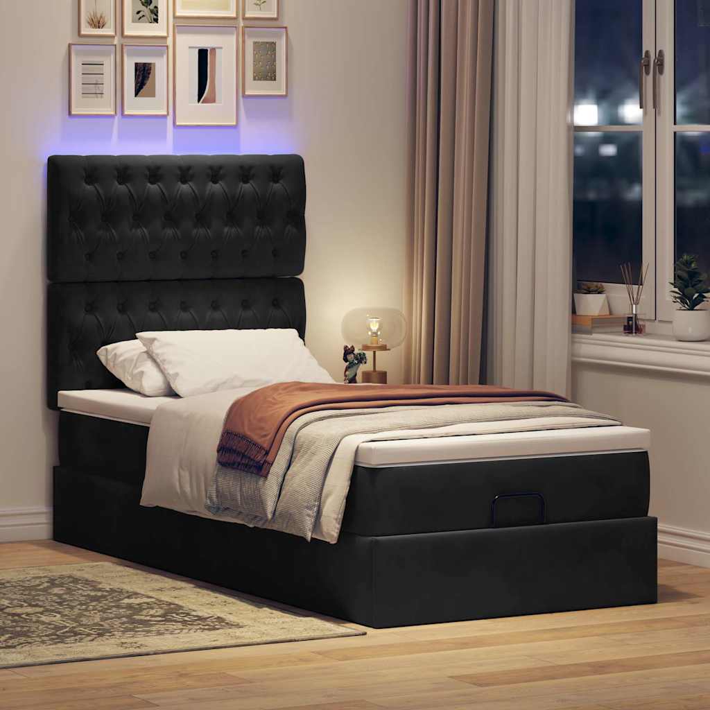 Ottoman-Bett mit Matratzen Schwarz 90x200 cm Samt