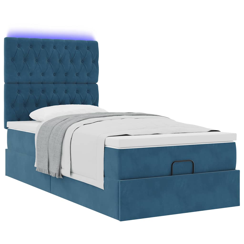 Ottoman-Bett mit Matratzen & LEDs Dunkelblau 90x200 cm Samt