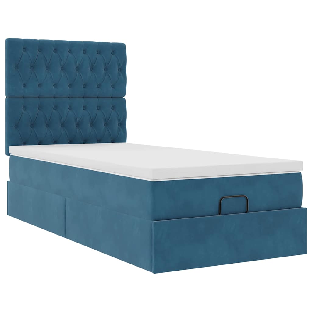 Ottoman-Bett mit Matratzen & LEDs Dunkelblau 90x200 cm Samt