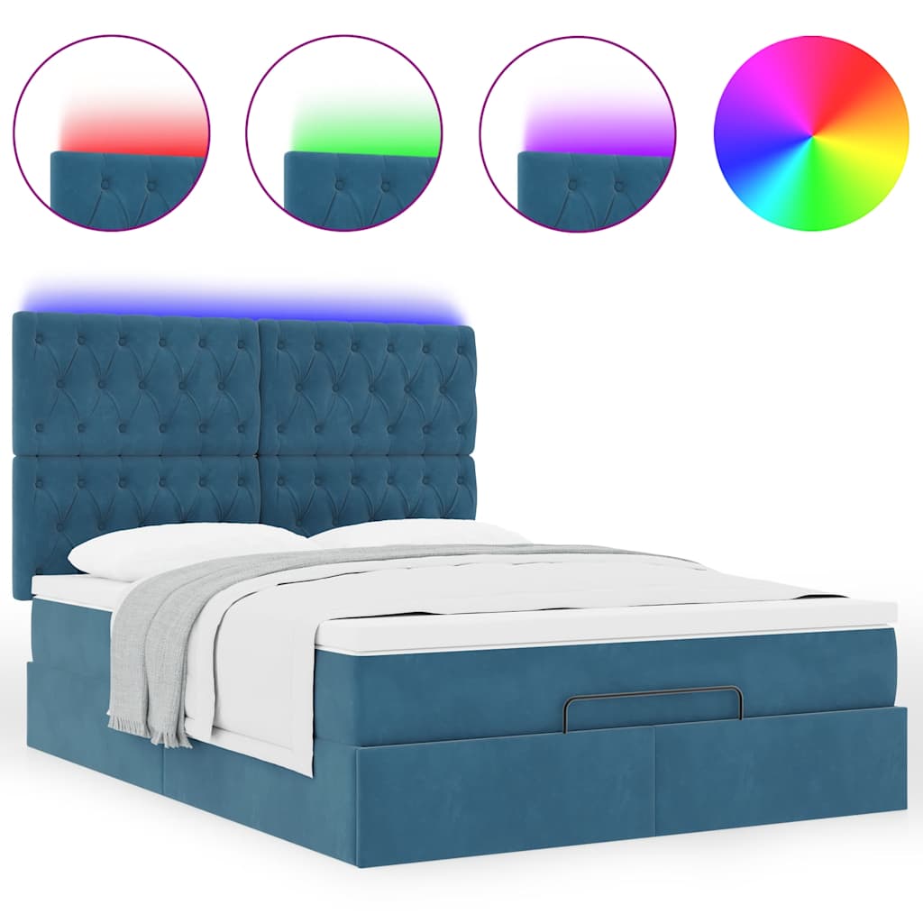 Ottoman-Bett mit Matratzen & LEDs Dunkelblau 140x190 cm Samt