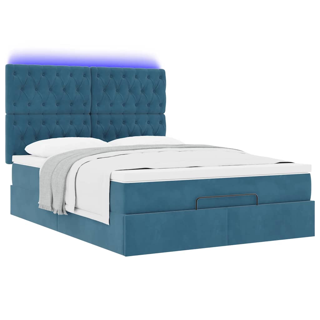 Ottoman-Bett mit Matratzen & LEDs Dunkelblau 140x190 cm Samt