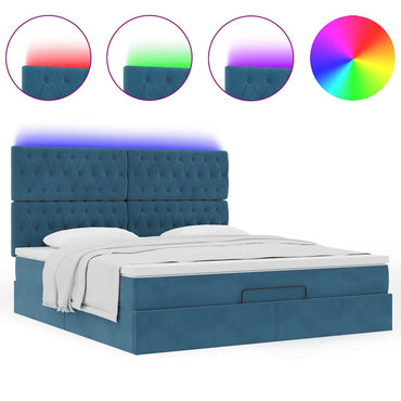 Ottoman-Bett mit Matratzen & LEDs Dunkelblau 180x200 cm Samt