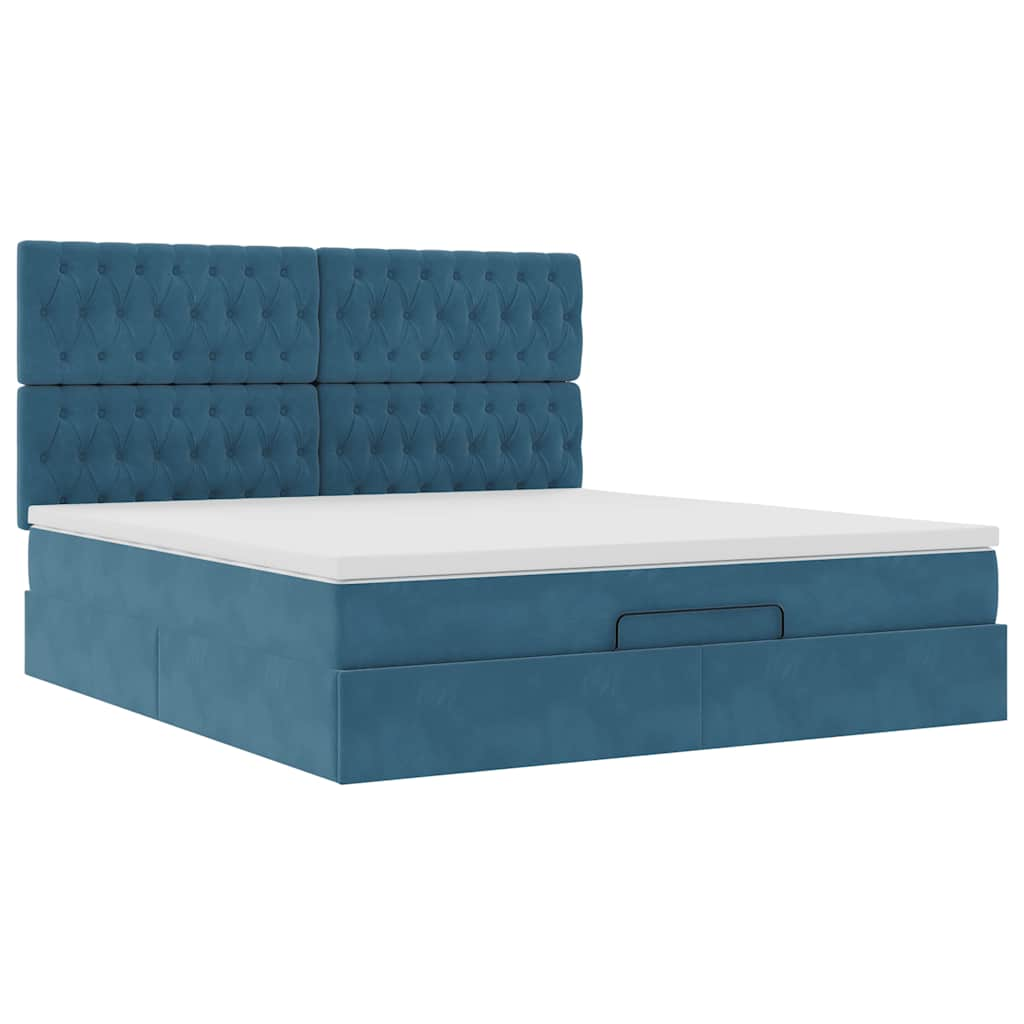 Ottoman-Bett mit Matratzen & LEDs Dunkelblau 180x200 cm Samt