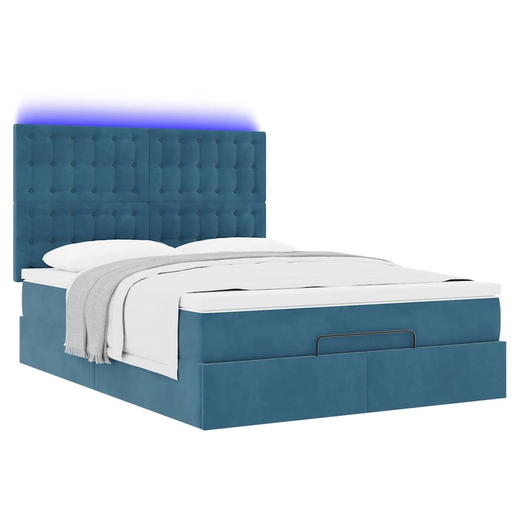 Ottoman-Bett mit Matratzen & LEDs Dunkelblau 140x190 cm Samt