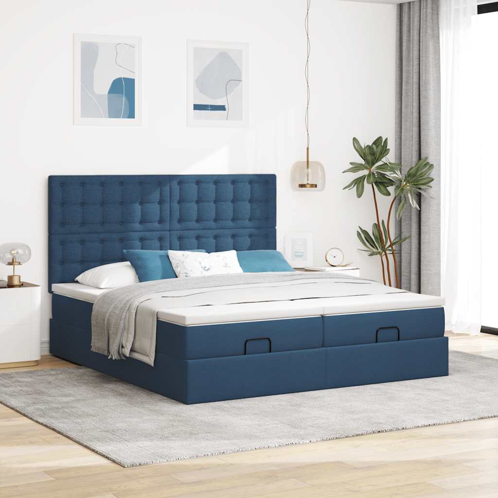 Ottoman-Bett mit Matratzen Blau 200x200 cm Stoff