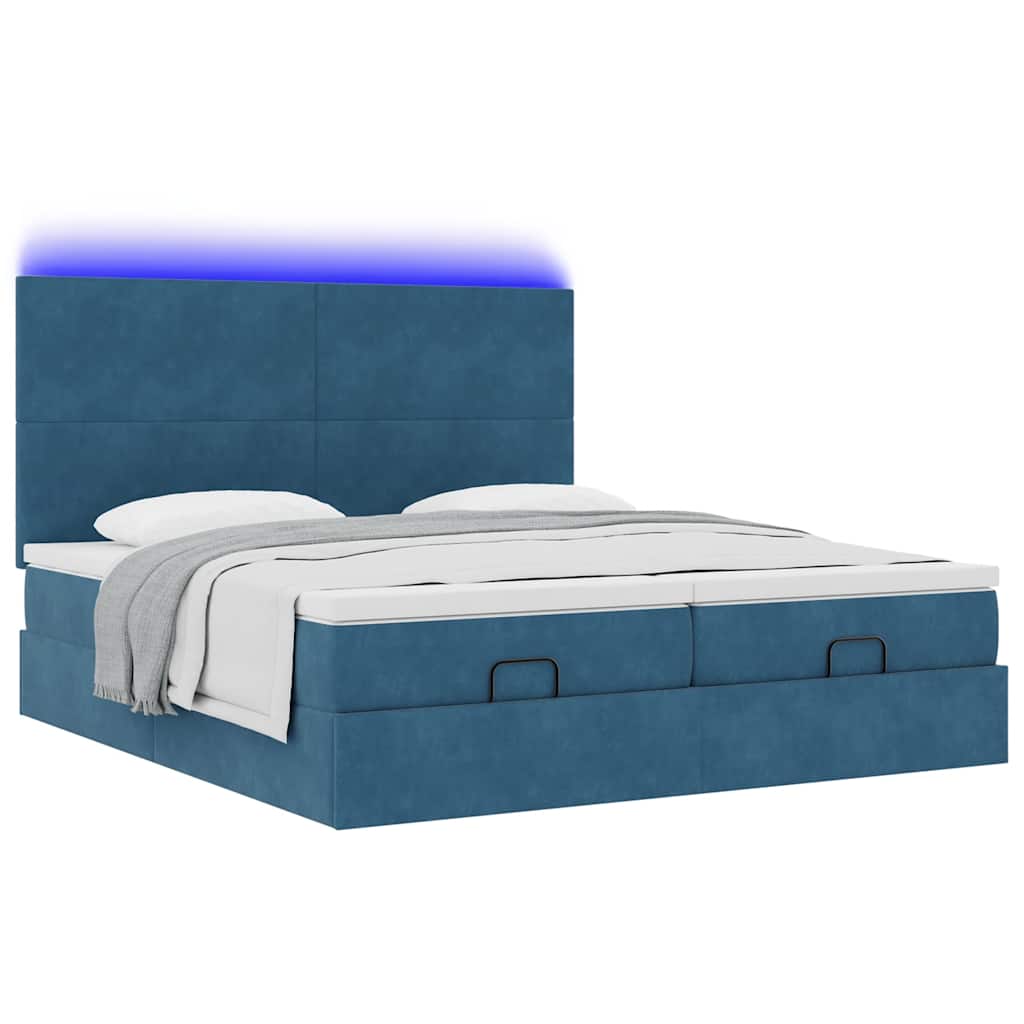 Ottoman-Bett mit Matratzen & LEDs Dunkelblau 180x200 cm Samt