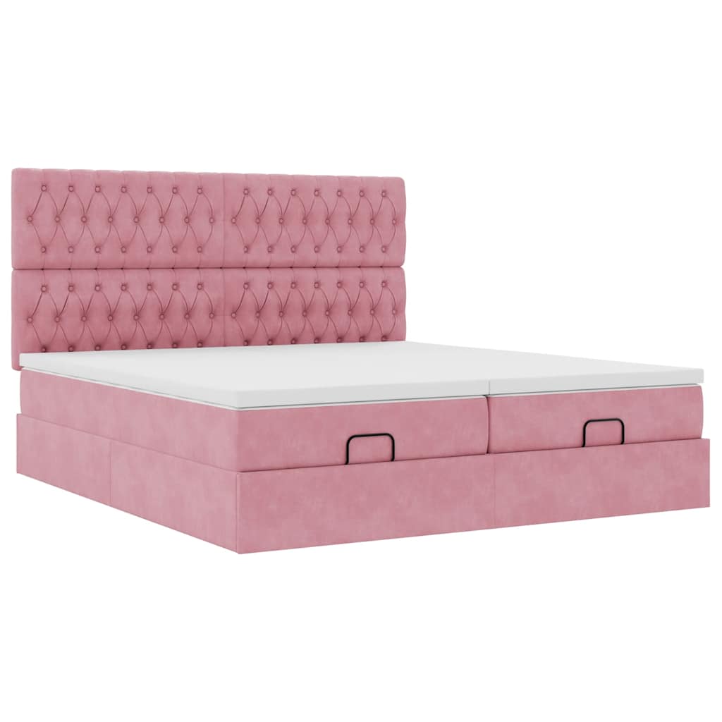 Ottoman-Bett mit Matratzen Rosa 180x200 cm Samt