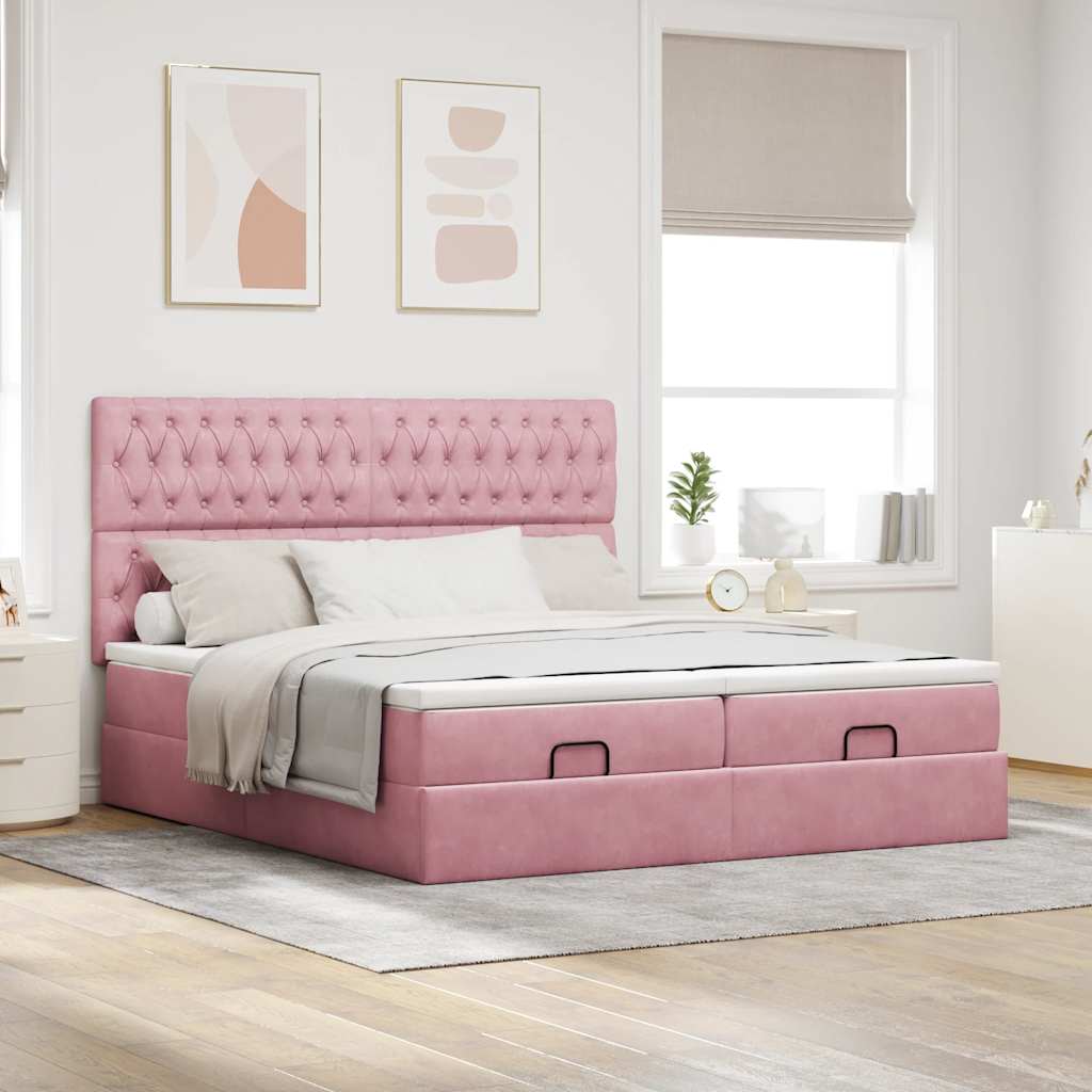 Ottoman-Bett mit Matratzen Rosa 200x200 cm Samt