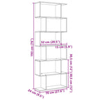 Raumteiler-Bücherregal 6 Etagen Räuchereiche 70x24x193 cm