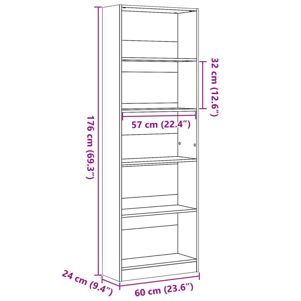 Bücherregal Weiß 60 x 24 x 176 cm Holzwerkstoff