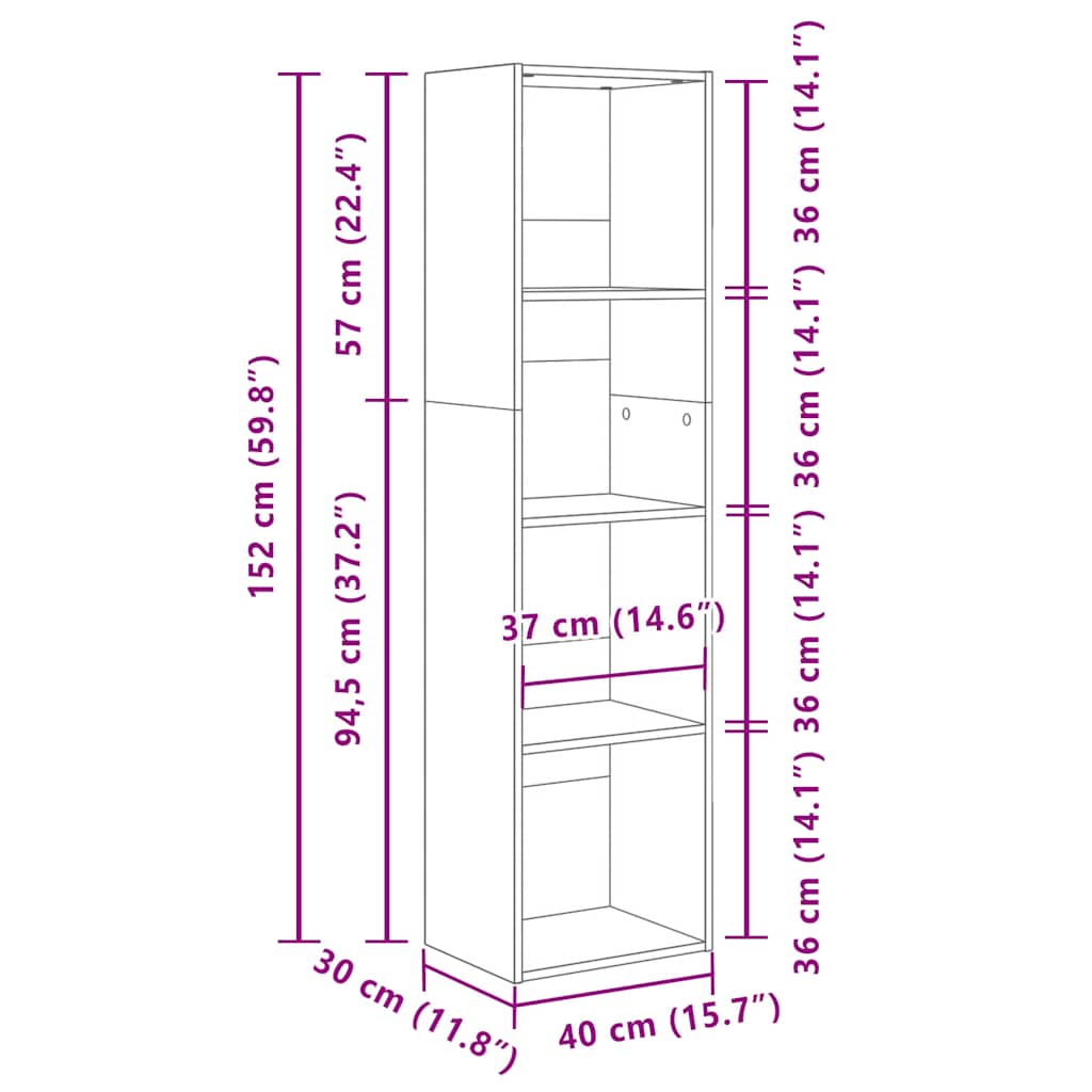 Bücherregal Grau Sonoma 40x30x152 cm Holzwerkstoff