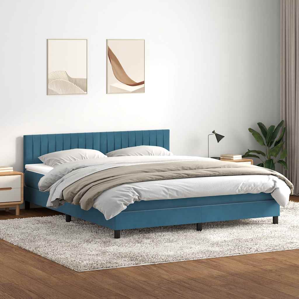 Boxspringbett mit Matratze Dunkelblau 180x210 cm Samt