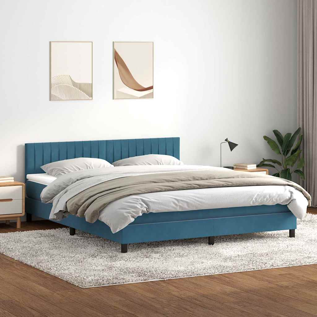 Boxspringbett mit Matratze Dunkelblau 180x220 cm Samt