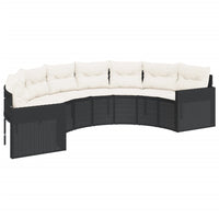 Gartensofa mit Kissen Halbrund Schwarz Poly-Rattan