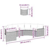 Gartensofa mit Tisch und Kissen Halbrund Beige Poly-Rattan