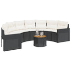 Gartensofa mit Tisch und Kissen Halbrund Schwarz Poly-Rattan