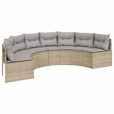 Gartensofa mit Kissen Halbrund Beige Poly-Rattan